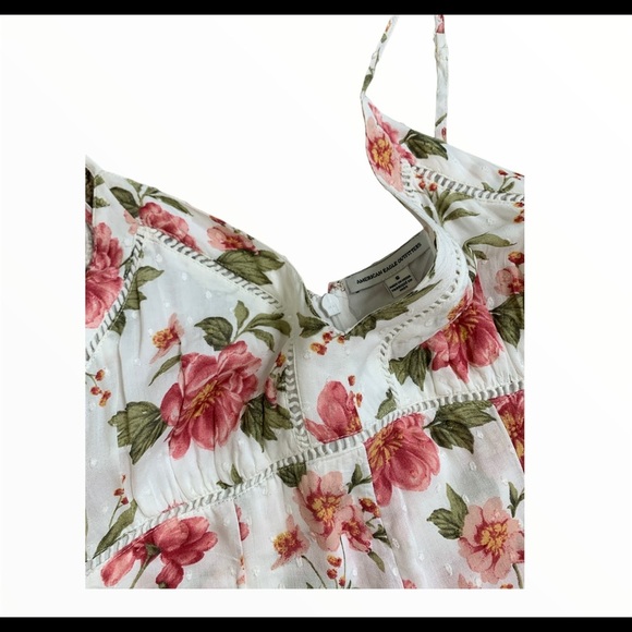 AMERICAN EAGLE OUTFITTERS Cami Floral Crop Jumpsuit With Pockets Ivory Size 6 - Picture 7 of 10